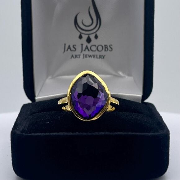 Gorgeous 5ct Genuine Amethyst Ring 18k Gold Vermeil Abstract Cut Amethyst Ring - Picture 2 of 10